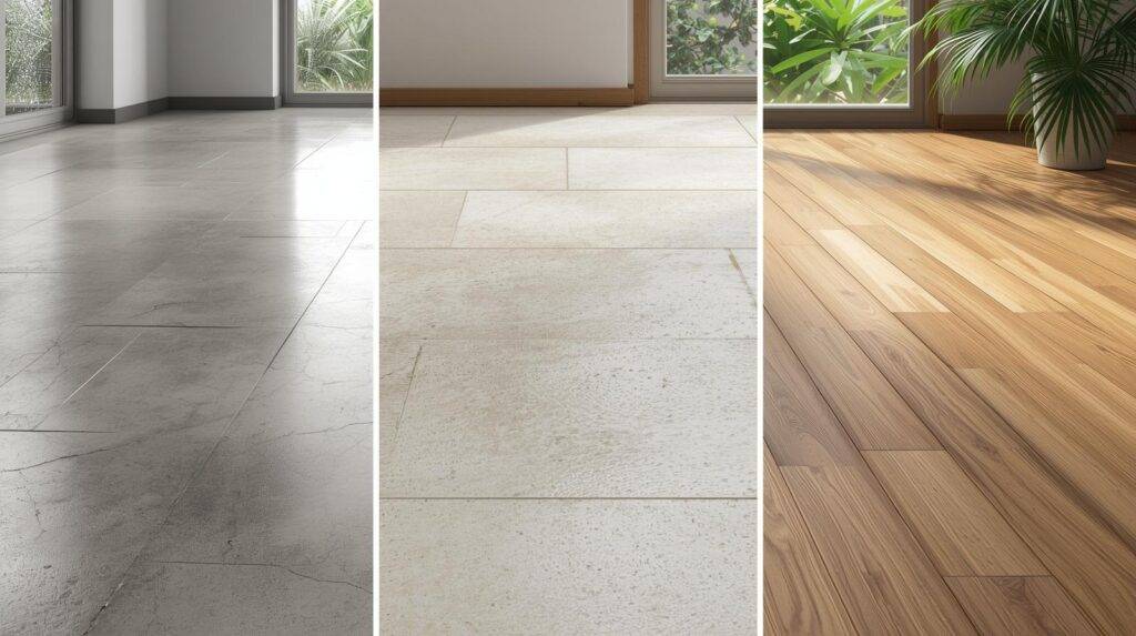 polished concrete vs tile vs hardwood